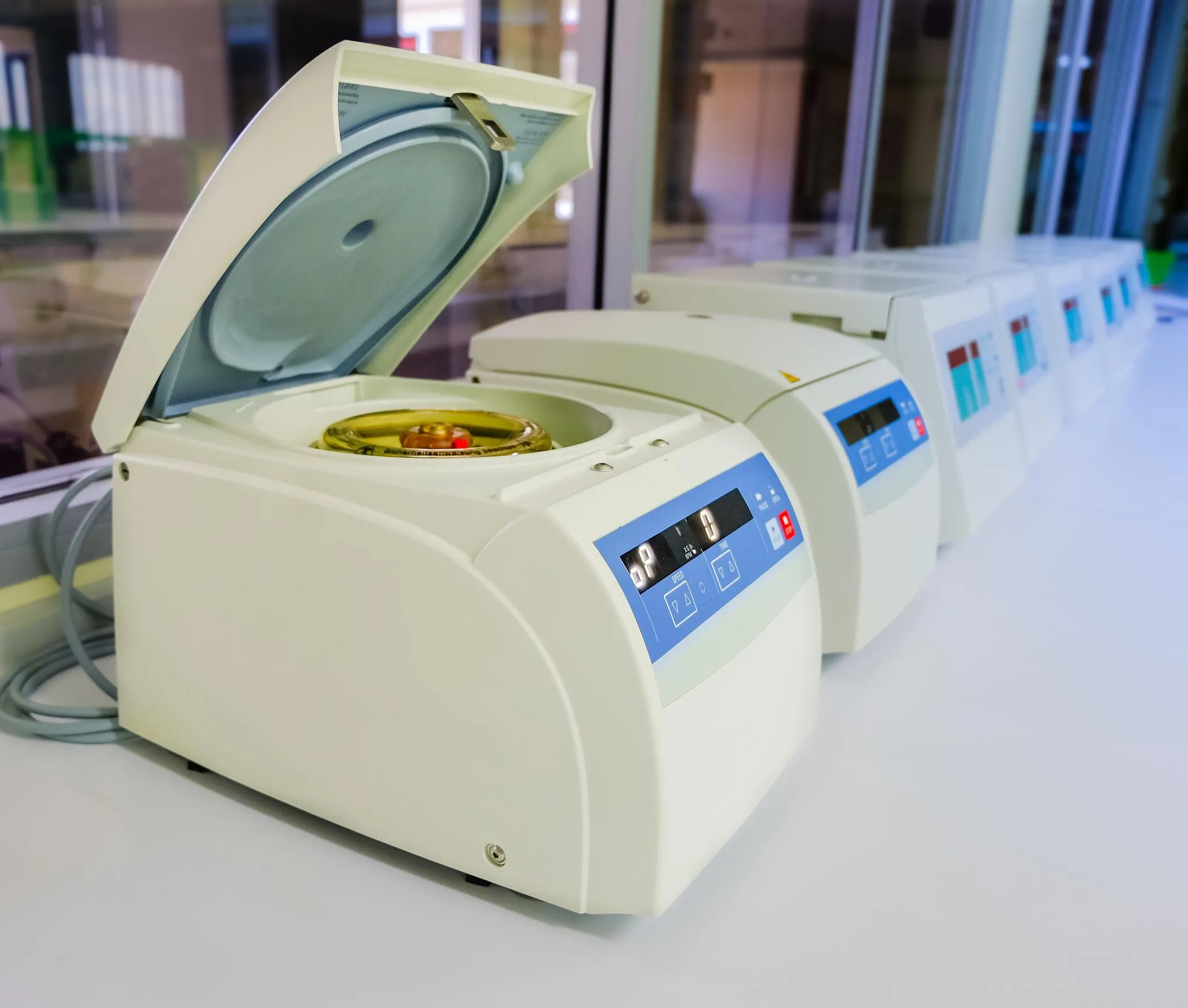 Laboratory centrifuges used to spin blood samples