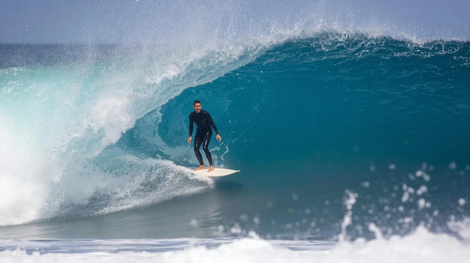 A surfer rides inside the barrel of a breaking wave in Hawai‘i