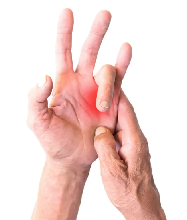 Hands holding a finger that is locked in a bent position